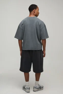boohooMAN T-shirt Col V Délavage Vintage Coupe Boxy Oversize<Homme T-Shirts