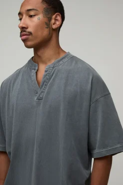 boohooMAN T-shirt Col V Délavage Vintage Coupe Boxy Oversize<Homme T-Shirts