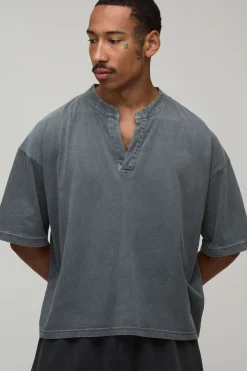 boohooMAN T-shirt Col V Délavage Vintage Coupe Boxy Oversize<Homme T-Shirts