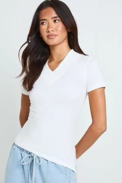 T-shirt Col V Ourlet Asymétrique