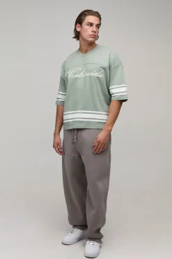 T-shirt Col V Surdimensionné En Coton Épais Avec Broderie Worldwide