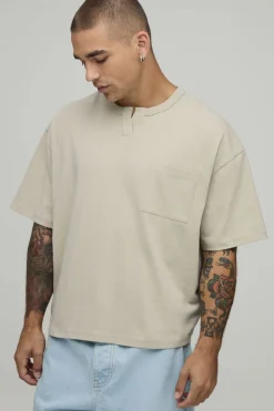 T-shirt Col V Surdimensionné Raccourci Avec Poche