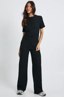 boohoo T-shirt coordonné à texture, devant enveloppé et taille froncée<Femme Ensembles