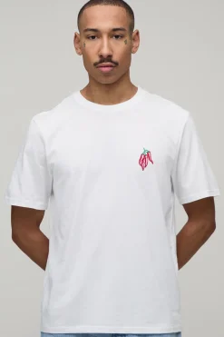 boohooMAN T-shirt Coupe Regular Avec Broderie Piment<Homme T-Shirts