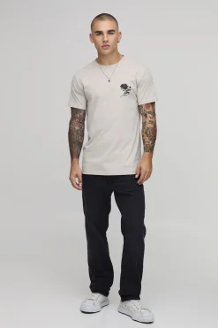boohooMAN T-shirt Coupe Regular Couleur Pierre À Imprimé Fleuri<Homme T-Shirts Impriméstendances|T-Shirts