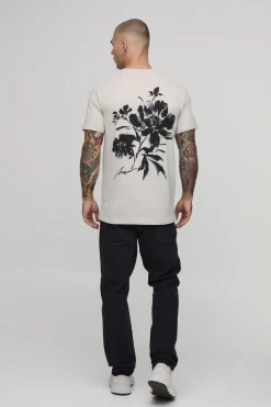 boohooMAN T-shirt Coupe Regular Couleur Pierre À Imprimé Fleuri<Homme T-Shirts Impriméstendances|T-Shirts