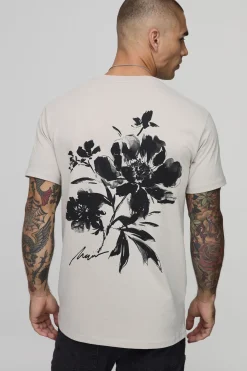 boohooMAN T-shirt Coupe Regular Couleur Pierre À Imprimé Fleuri<Homme T-Shirts Impriméstendances|T-Shirts
