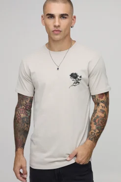 boohooMAN T-shirt Coupe Regular Couleur Pierre À Imprimé Fleuri<Homme T-Shirts Impriméstendances|T-Shirts