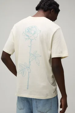 boohooMAN T-shirt Coupe Regular À Imprimé Tige De Rose Dessinée Au Trait<Homme T-Shirts Impriméstendances|T-Shirts