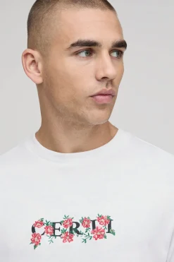 boohooMAN T-shirt Coupe Régulière À Broderie Florale Sur La Poitrine<Homme T-Shirts Impriméstendances|T-Shirts