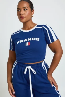 boohoo T-shirt Court France Football À Bandes Contrastées<Femme Tops