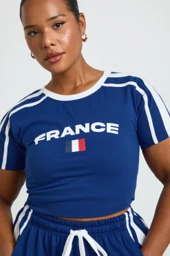 boohoo T-shirt Court France Football À Bandes Contrastées<Femme Tops