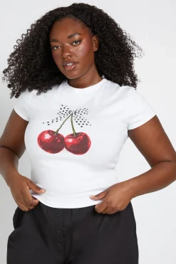 T-shirt Court Grande Taille Imprimé Cerises À Pois