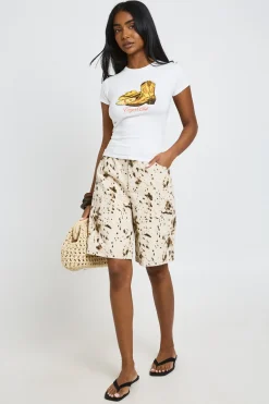 boohoo T-shirt Court Imprimé Bottes De Cowboy<Femme Tops