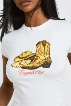 boohoo T-shirt Court Imprimé Bottes De Cowboy<Femme Tops