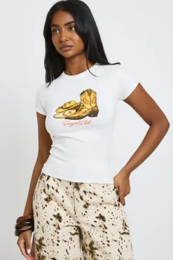 boohoo T-shirt Court Imprimé Bottes De Cowboy<Femme Tops