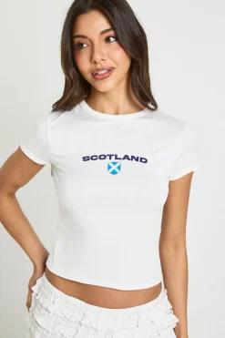 boohoo T-shirt Court Imprimé Football Écosse<Femme Tops