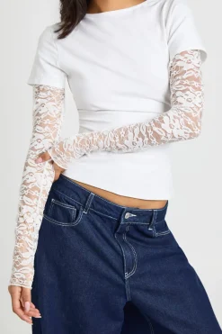 boohoo T-shirt Court à Manches en Dentelle<Femme Satin Et Dentelle|Tops