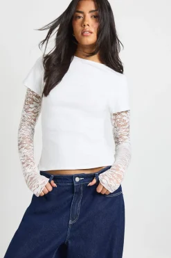 boohoo T-shirt Court à Manches en Dentelle<Femme Satin Et Dentelle|Tops