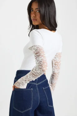 boohoo T-shirt Court à Manches en Dentelle<Femme Satin Et Dentelle|Tops