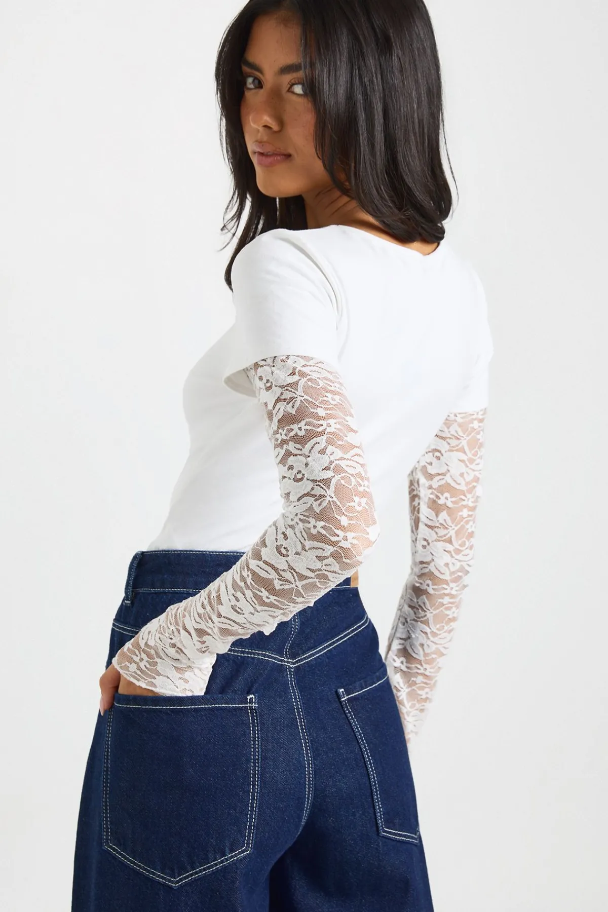 boohoo T-shirt Court à Manches en Dentelle<Femme Satin Et Dentelle|Tops