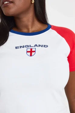 T-shirt Court À Manches Raglan Angleterre Football Grande Taille