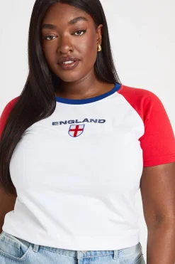 T-shirt Court À Manches Raglan Angleterre Football Grande Taille