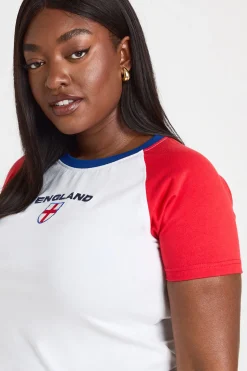T-shirt Court À Manches Raglan Angleterre Football Grande Taille