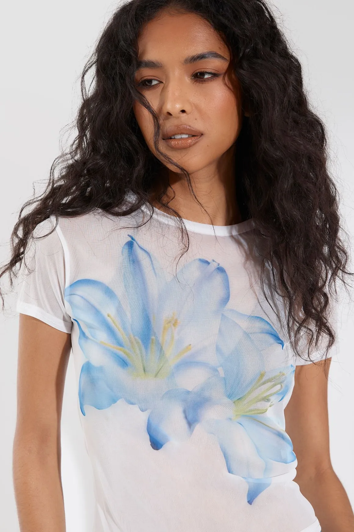 T-shirt Court Transparent À Imprimé Floral