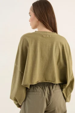 T-shirt Crop Manches Longues Oversize En Tissu Épais Lavé Dsgn Studio