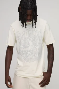 boohooMAN T-shirt Écru Coupe Regular À Coutures Apparentes Imprimé Colombe<Homme T-Shirts Impriméstendances|T-Shirts
