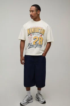 T-shirt Écru Graphique Manhattan Coupe Ample Oversize