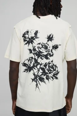 T-shirt Écru À Imprimé Floral Avec Coutures Apparentes Coupe Regular