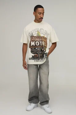 T-shirt Écru Imprimé Western Motel Oversize