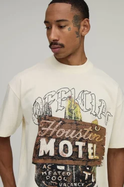 T-shirt Écru Imprimé Western Motel Oversize