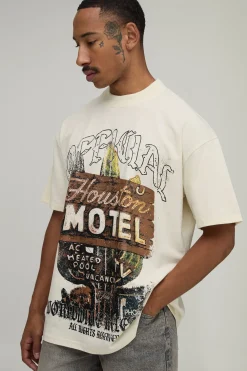 T-shirt Écru Imprimé Western Motel Oversize