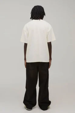 T-shirt Écru Oversize Ample À Col Allongé Avec Broderie Florale
