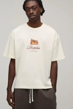 T-shirt Écru Oversize Ample Imprimé Portofino