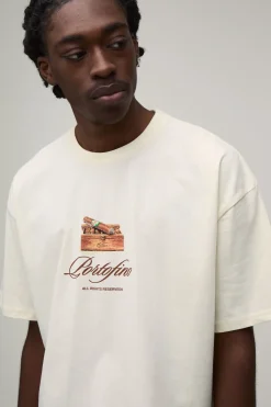 T-shirt Écru Oversize Ample Imprimé Portofino