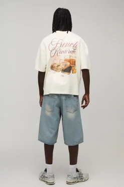 T-shirt Écru Oversize Ample À Imprimé Côte D'Azur