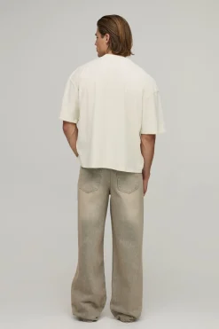T-shirt Écru Oversize Ample À Imprimé Worldwide Avec Coutures Apparentes