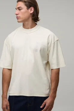 boohooMAN T-shirt Écru Oversize Ample À Imprimé Dragon Avec Coutures Apparentes<Homme T-Shirts Impriméstendances|T-Shirts