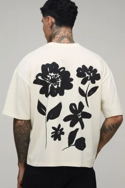 T-shirt Écru Oversize Ample Tall À Col Prolongé Et Imprimé Fleuri