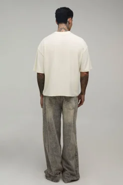 T-shirt Écru Oversize Boxy Col Prolongé Coutures Apparentes Motif Chérubin Coupe Tall
