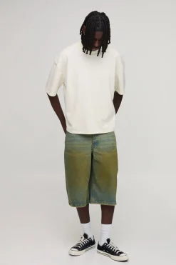 T-shirt Écru Oversize Boxy À Col Étendu Avec Motif Grunge Au Pochoir