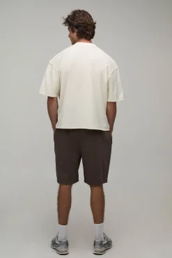 boohooMAN T-shirt Écru Oversize Boxy À Coutures Apparentes Et Imprimé Reaper Worldwide<Homme T-Shirts Impriméstendances|T-Shirts