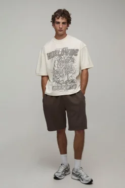 boohooMAN T-shirt Écru Oversize Boxy À Coutures Apparentes Et Imprimé Reaper Worldwide<Homme T-Shirts Impriméstendances|T-Shirts