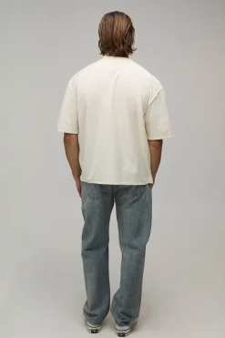 T-shirt Écru Oversize Boxy À Coutures Apparentes Imprimé New Jersey