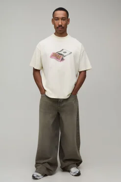 boohooMAN T-shirt Écru Oversize Boxy Homme Imprimé Dollar<Homme T-Shirts Impriméstendances|T-Shirts