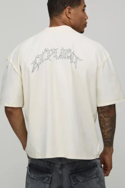 T-Shirt Écru Oversize Boxy Imprimé à Coutures Apparentes